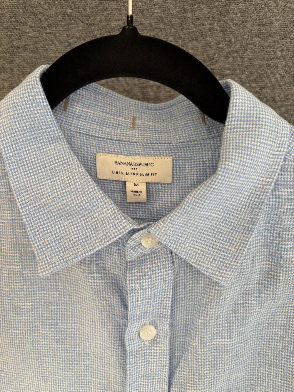 Banana Republic Light Blue Microcheck Linen-Blend Dress Shirt Size M